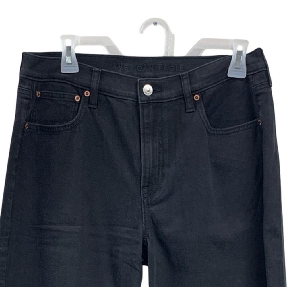 New American Eagle Womens Size 2 90s Wide Leg Crop Stretch Black Denim Jeans - Picture 2 of 6